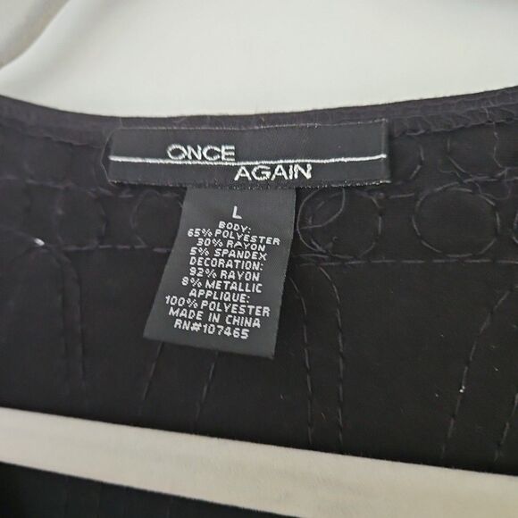 Once Again Women's  Large Black & White 3/4 Sleeve Pullover Top Fancy Dressy‎ - Picture 2 of 8